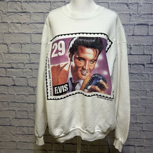 VTG US Postal Service 1992 Large Elvis Presley Stamp sweatshirt Adult XL White - Picture 1 of 16